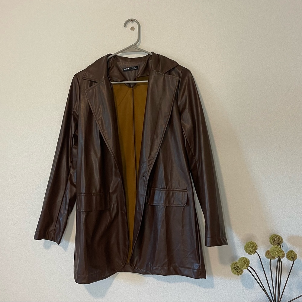 SheIn Brown Faux Leather Jacket Size XS
